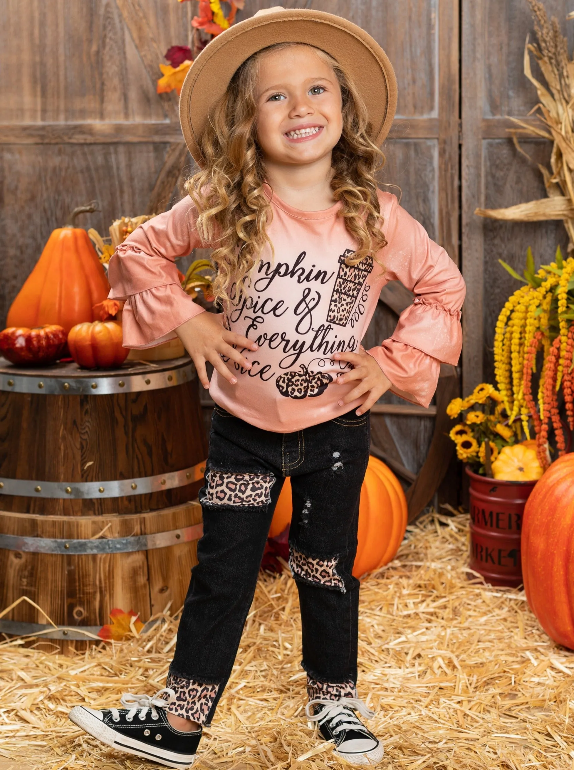 Pumpkin Spice and Everything Nice Patched Jeans Set