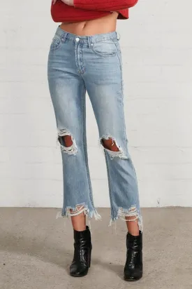 Ripped Frayed High Rise Cropped Straight Denim