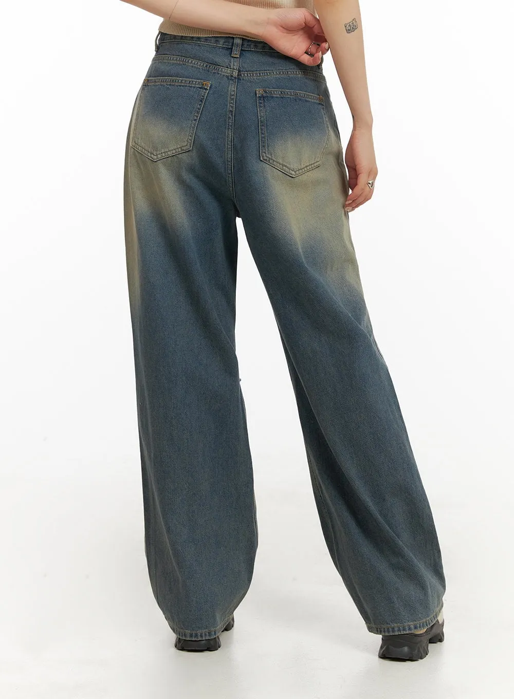 Ripped Washing Wide Leg Jeans IY410