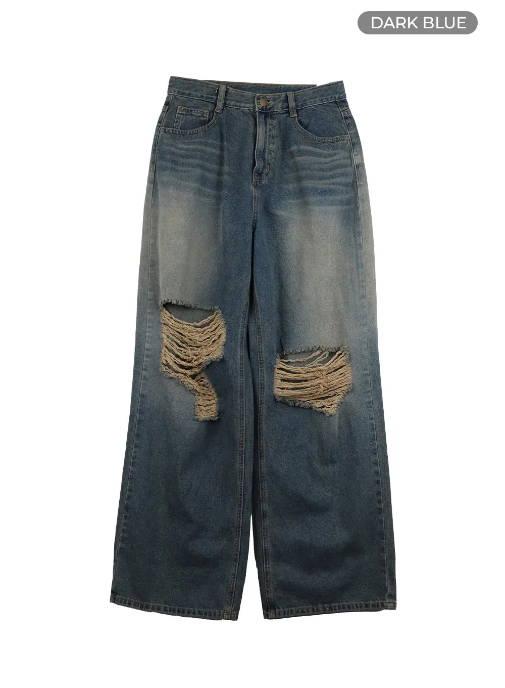 Ripped Washing Wide Leg Jeans IY410