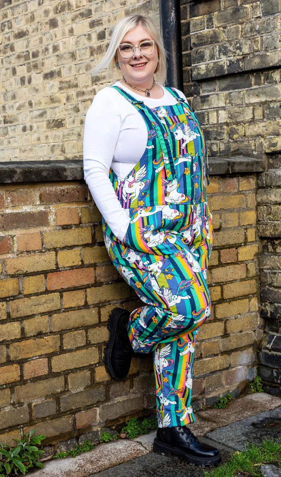 Run & Fly - Unicorn Stripes Stretch Twill Dungarees