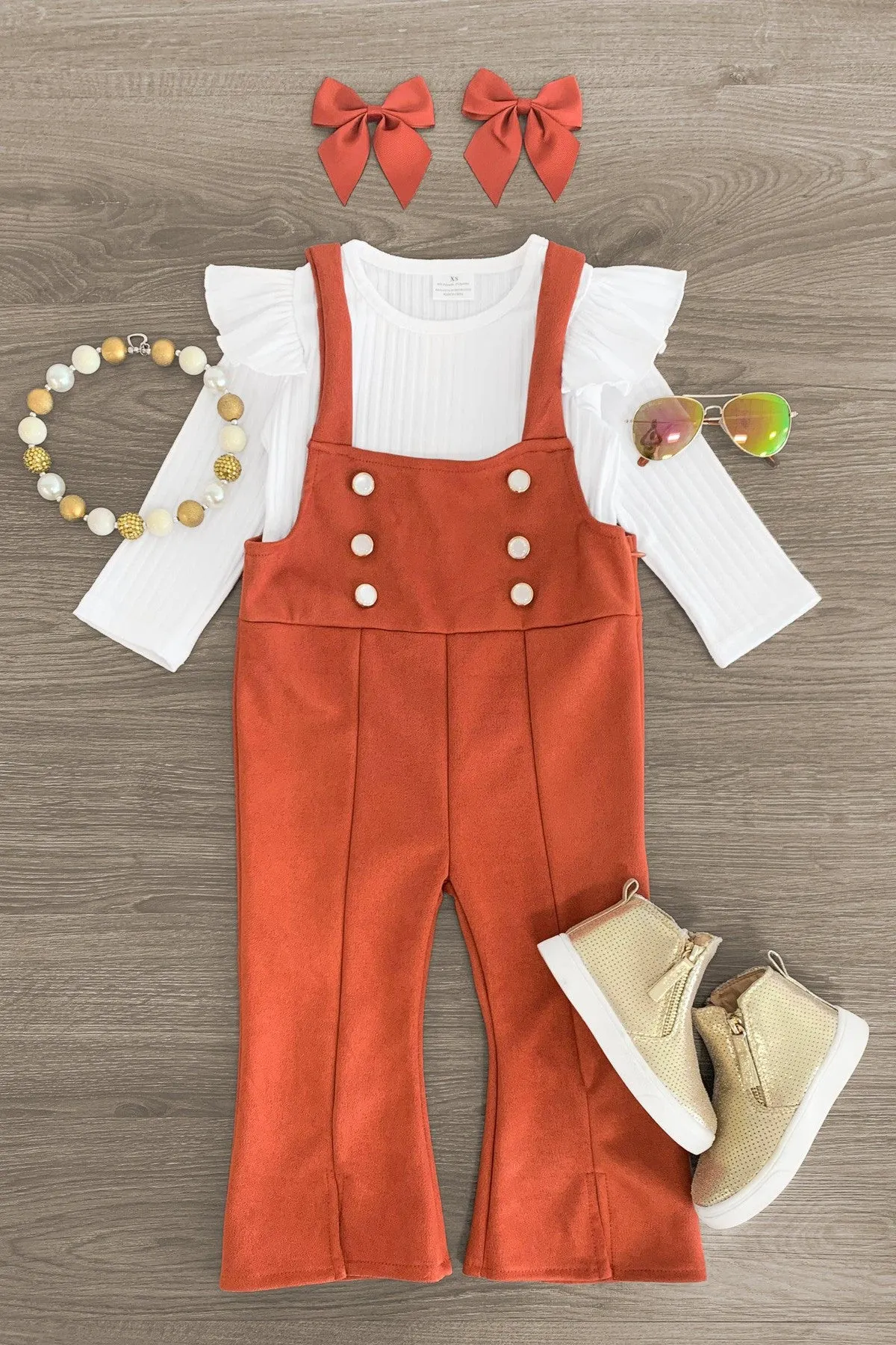 Rust & White Suede Overall Set