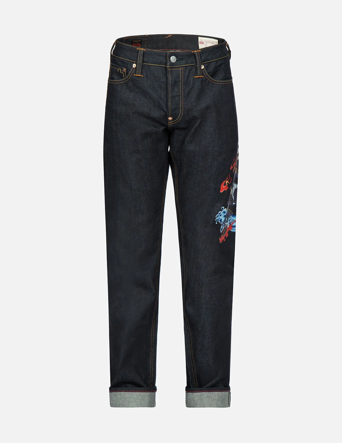 Samurai Print and Seagull Embroidery Slim-Fit Jeans #2010