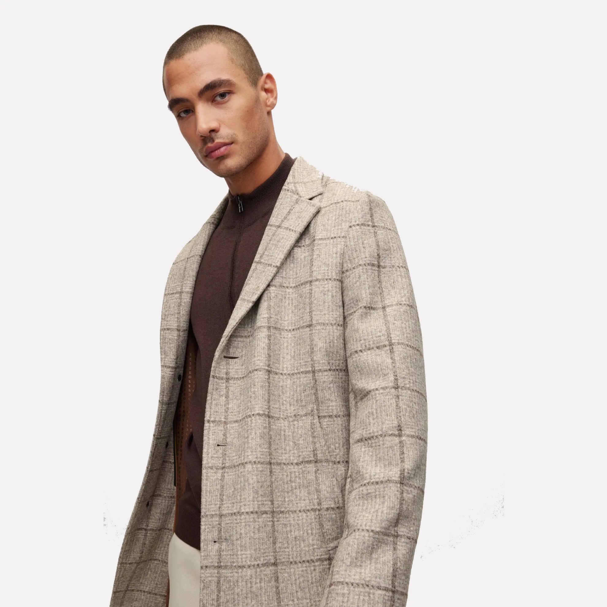 Slim-Fit Overcoat with Removable Inner Bib / Beige