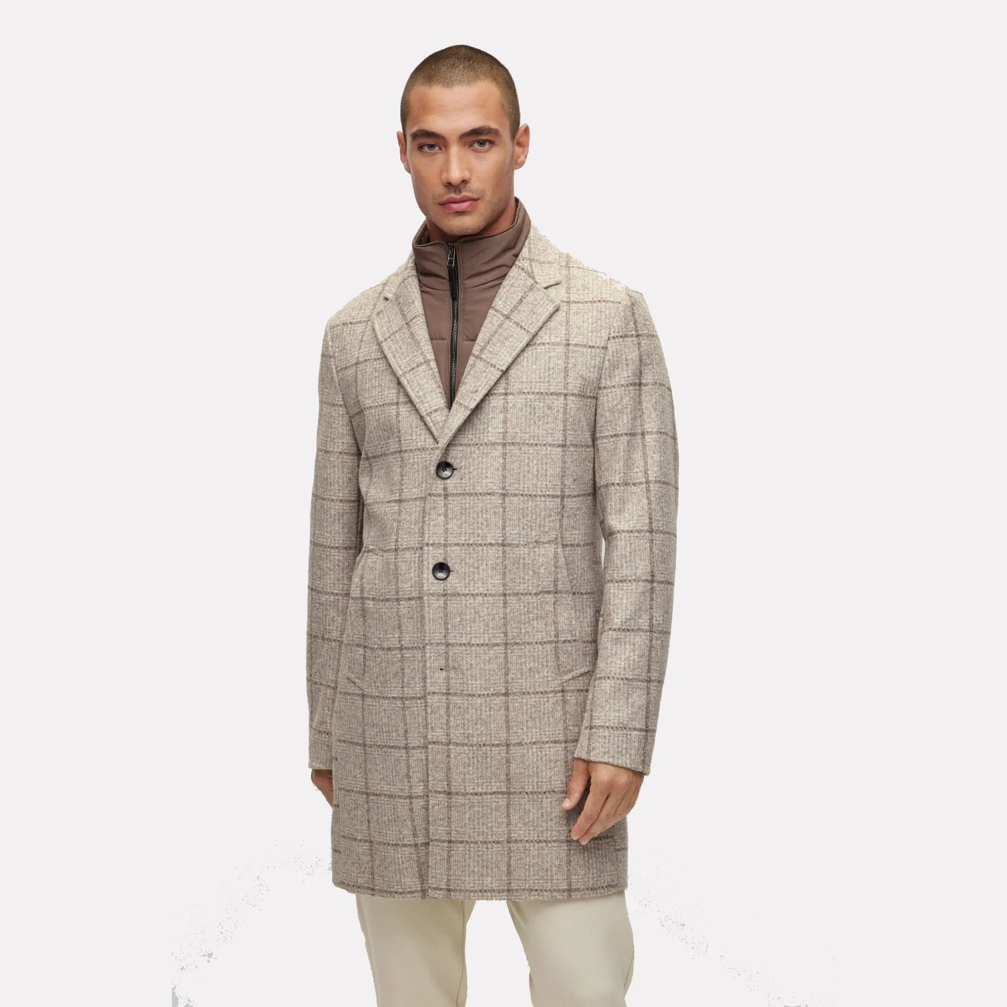 Slim-Fit Overcoat with Removable Inner Bib / Beige