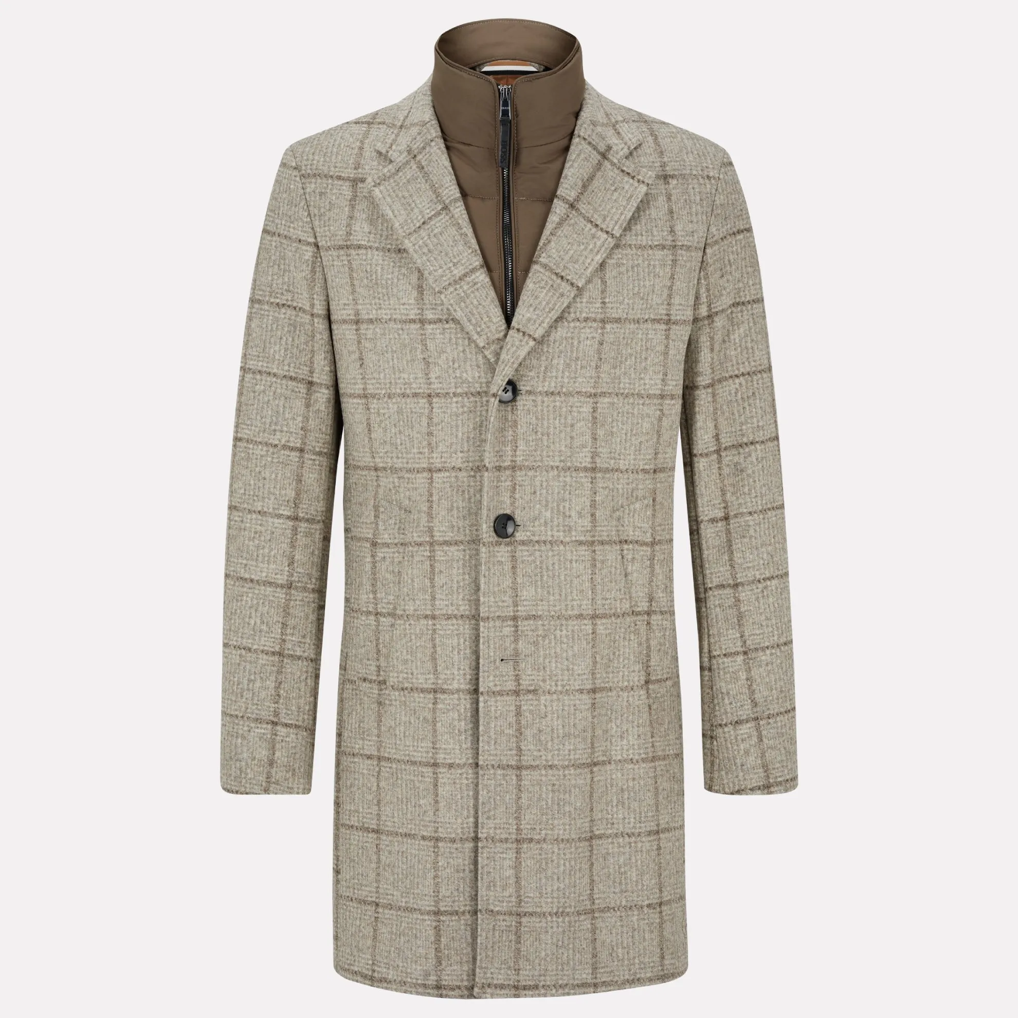 Slim-Fit Overcoat with Removable Inner Bib / Beige