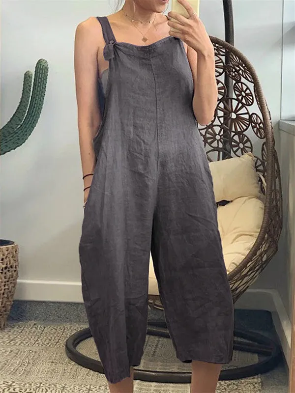 Split-Joint Loose Sleeveless Overalls