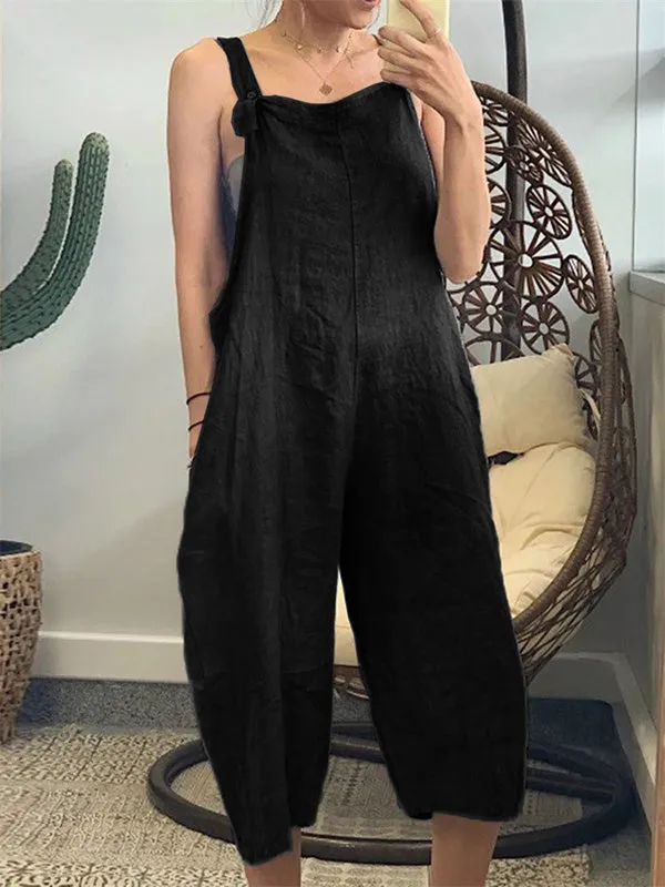 Split-Joint Loose Sleeveless Overalls