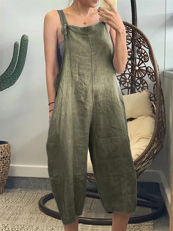 Split-Joint Loose Sleeveless Overalls