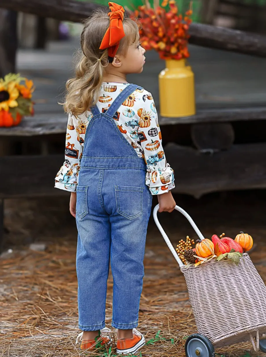 Sweet Pumpkin Sequin Patched Overall Set