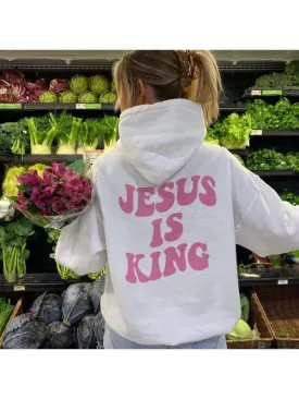 SXV  'JESUS IS KING’ Printed Cool Aesthetic Sweatshirt Hoodie