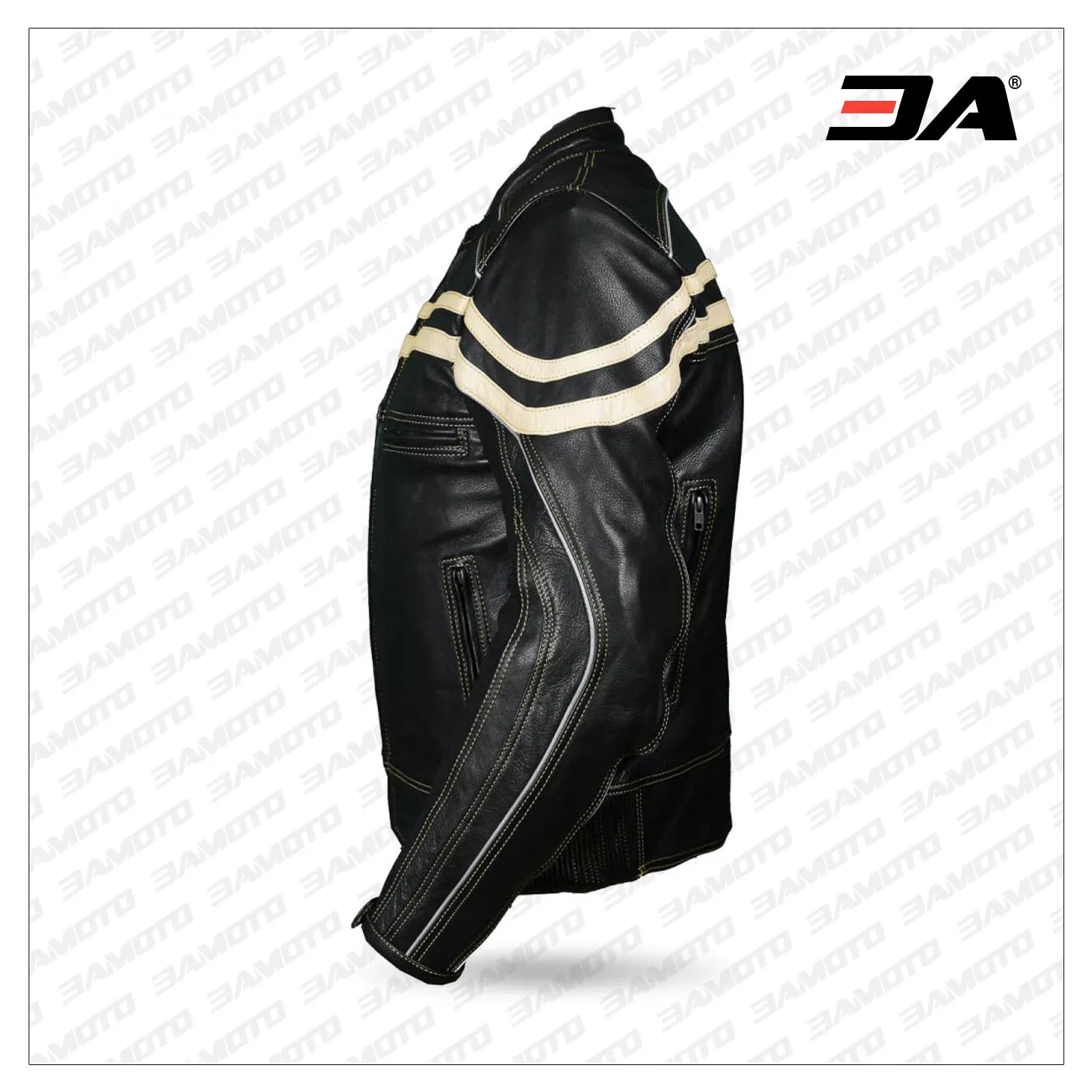 Track Motorcycle Leather Jacket Black/Beige