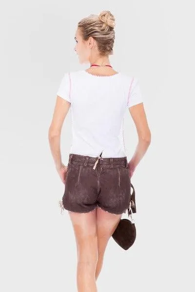 Traditional German Lederhosen Women Cheeky Brown-Rose