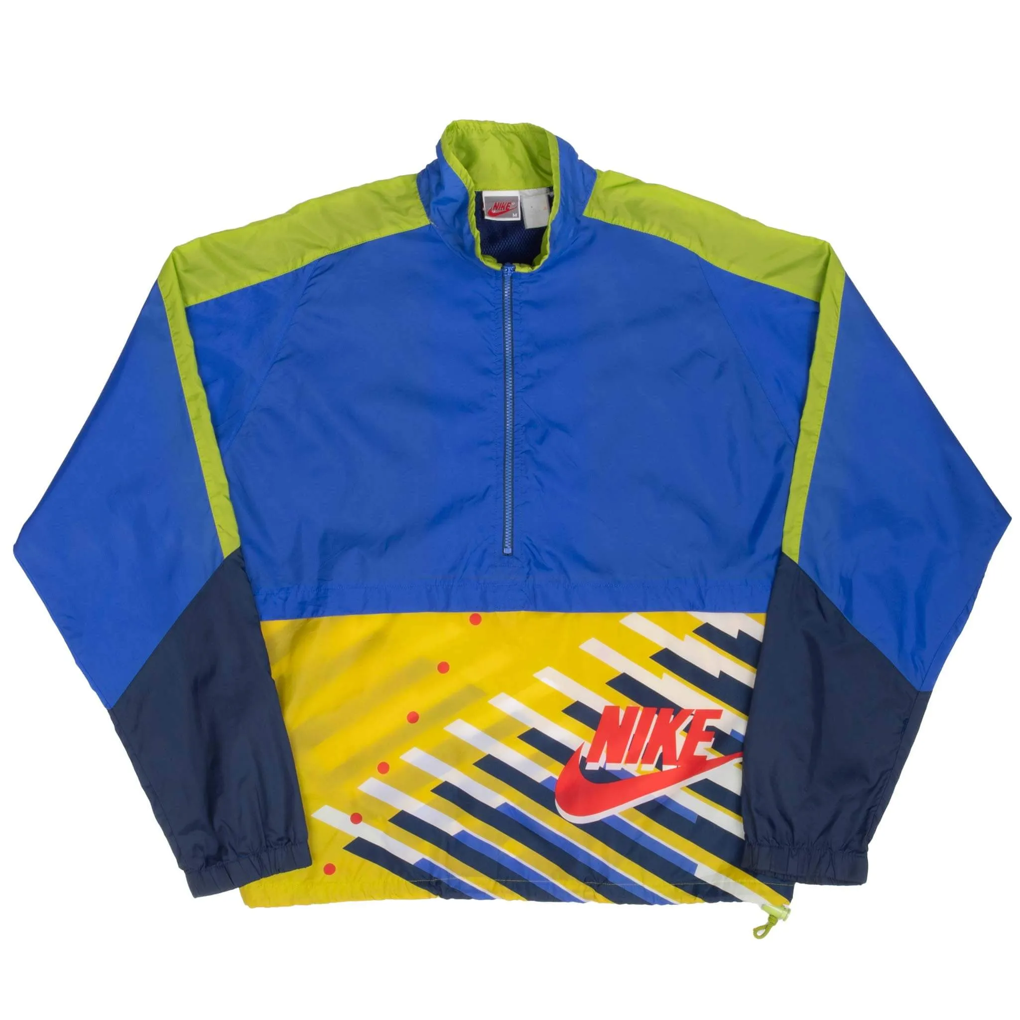 VINTAGE NIKE SWOOSH BLUE & YELLOW PULLOVER WINDBREAKER JACKET 1980S SIZE MEDIUM