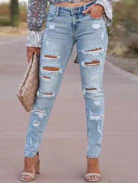 Washed Distressed Ripped Slim Jeans