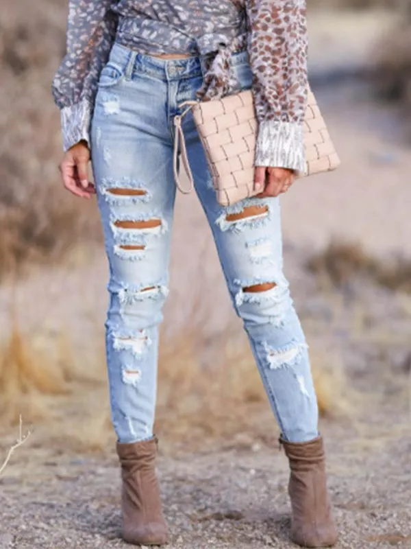 Washed Distressed Ripped Slim Jeans