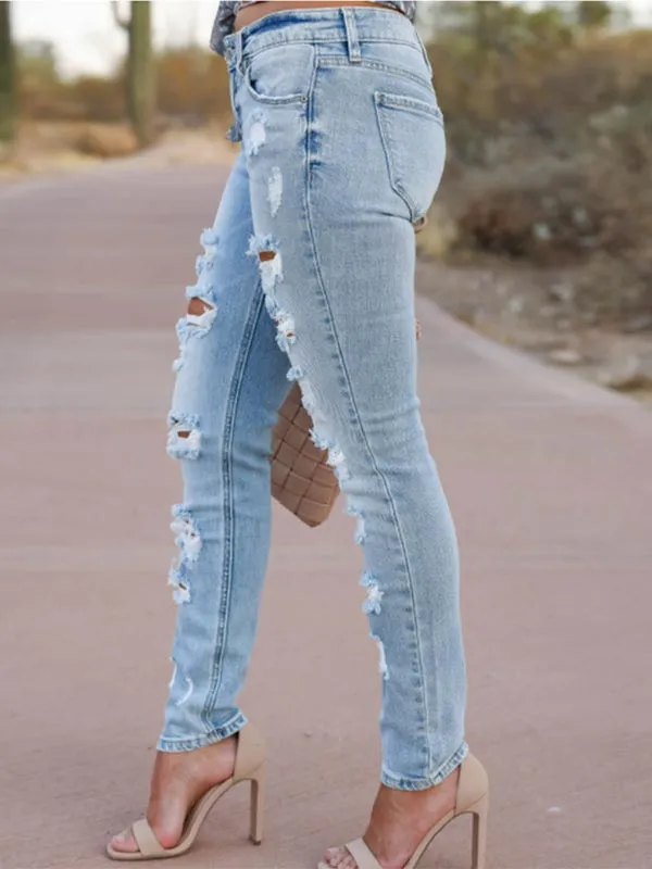 Washed Distressed Ripped Slim Jeans