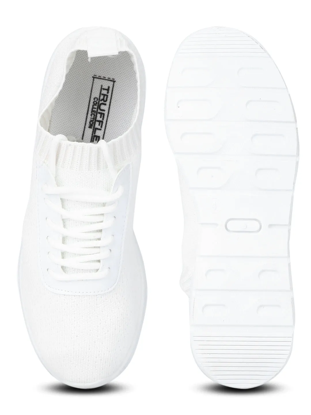 White PU Knit Cleated Lace-Up Sneakers