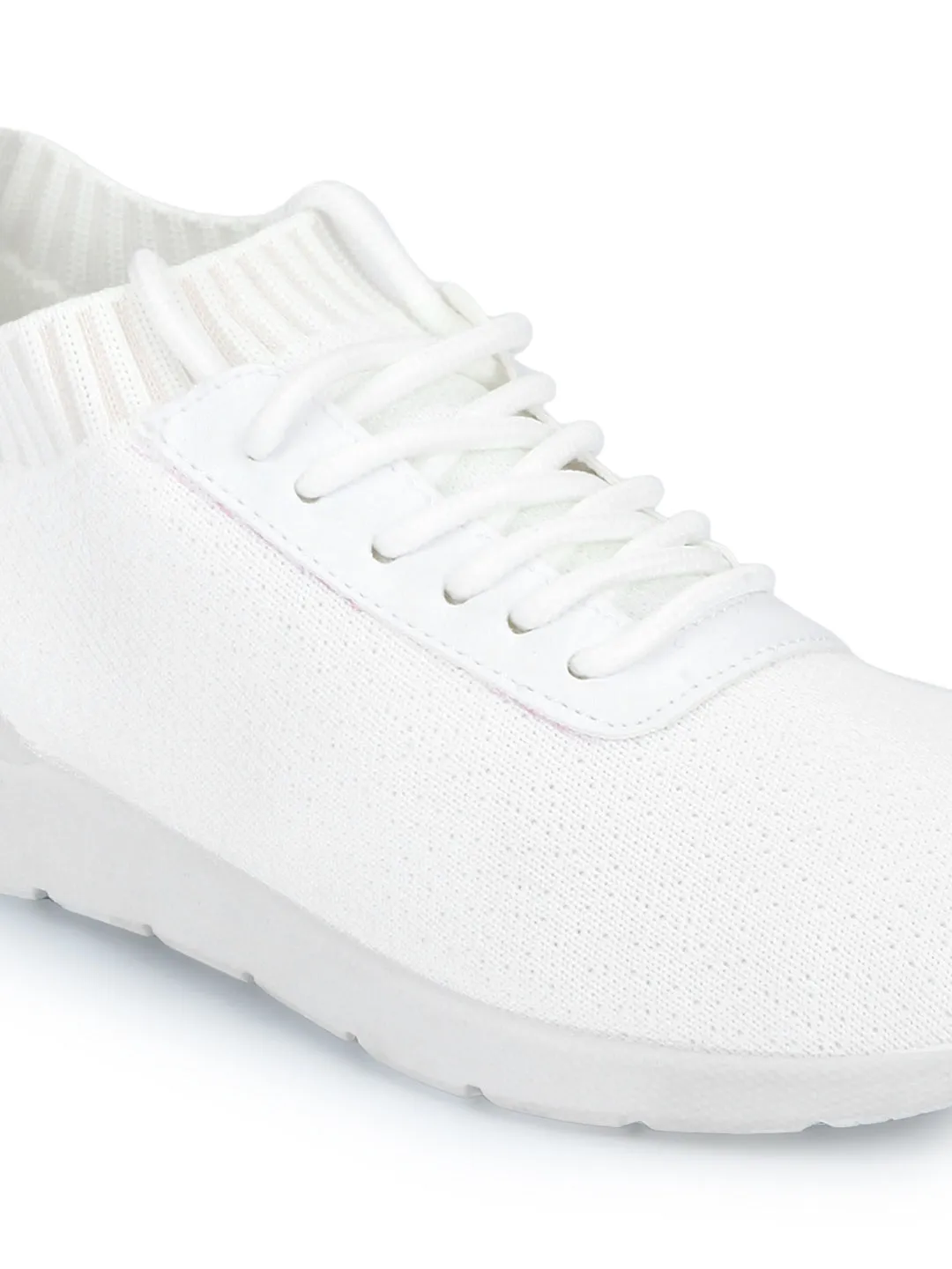 White PU Knit Cleated Lace-Up Sneakers