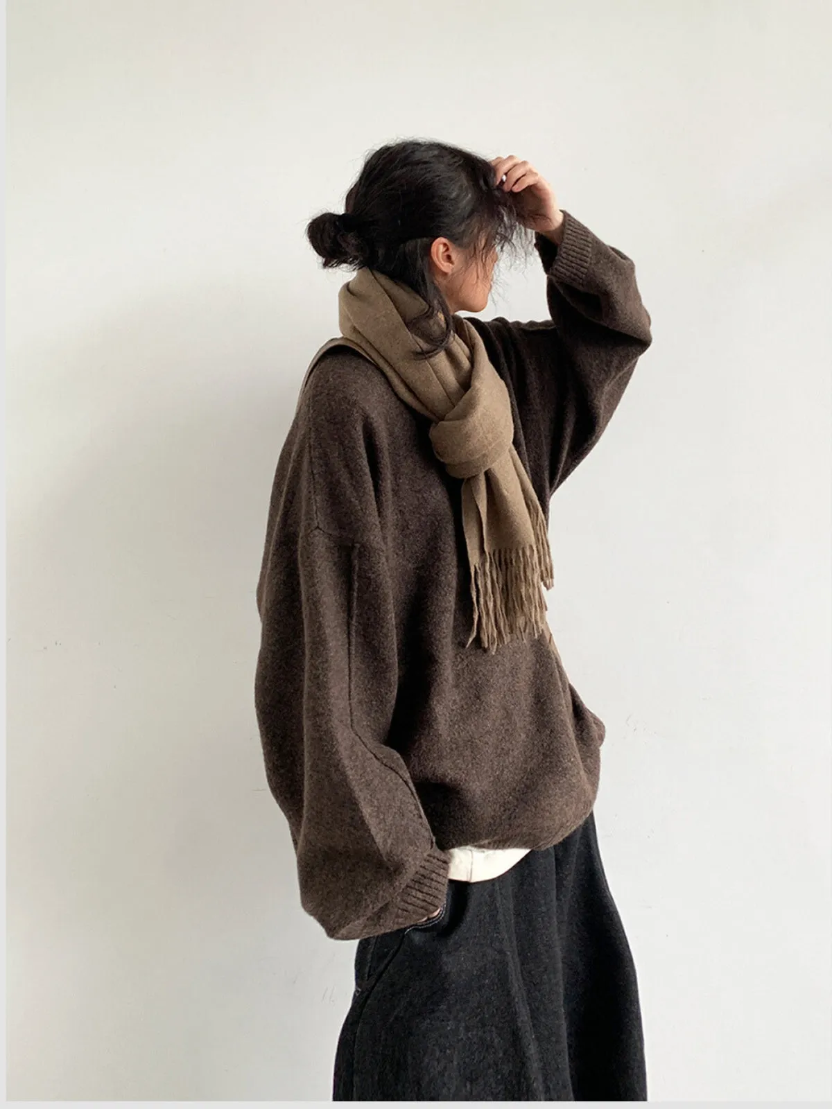 WLS Japanese Retro Solid Loose Sweater