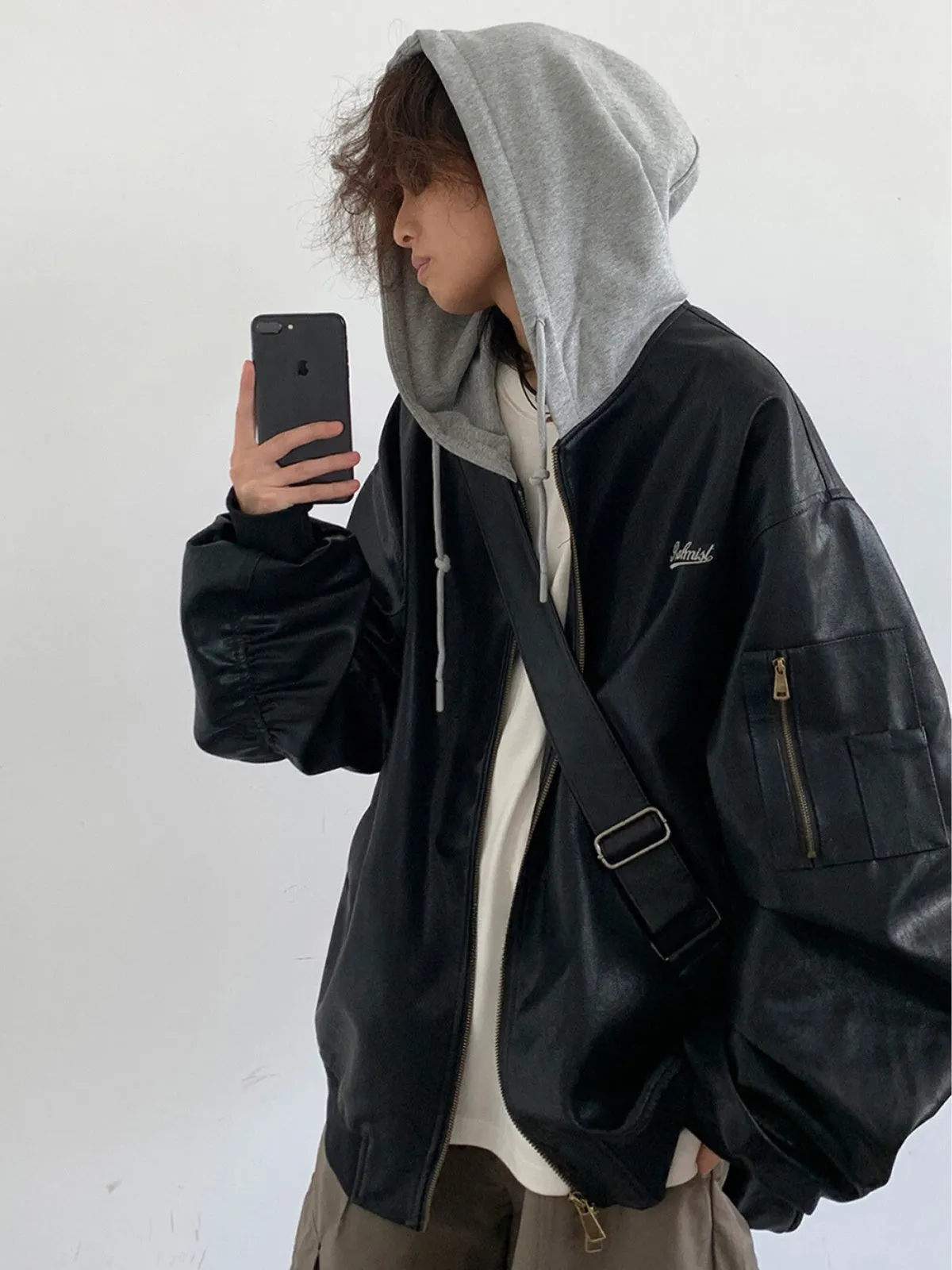 WLS Oversized Leather Retro Puffer Jacket