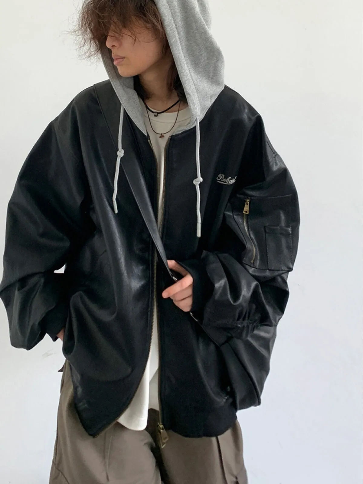 WLS Oversized Leather Retro Puffer Jacket