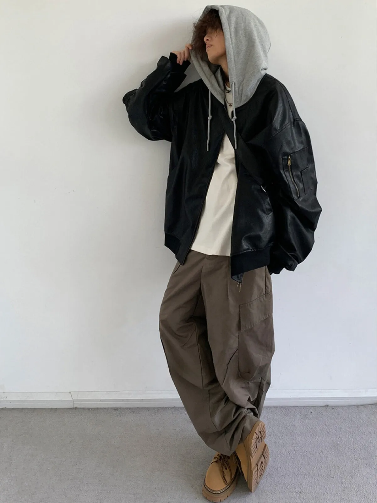 WLS Oversized Leather Retro Puffer Jacket