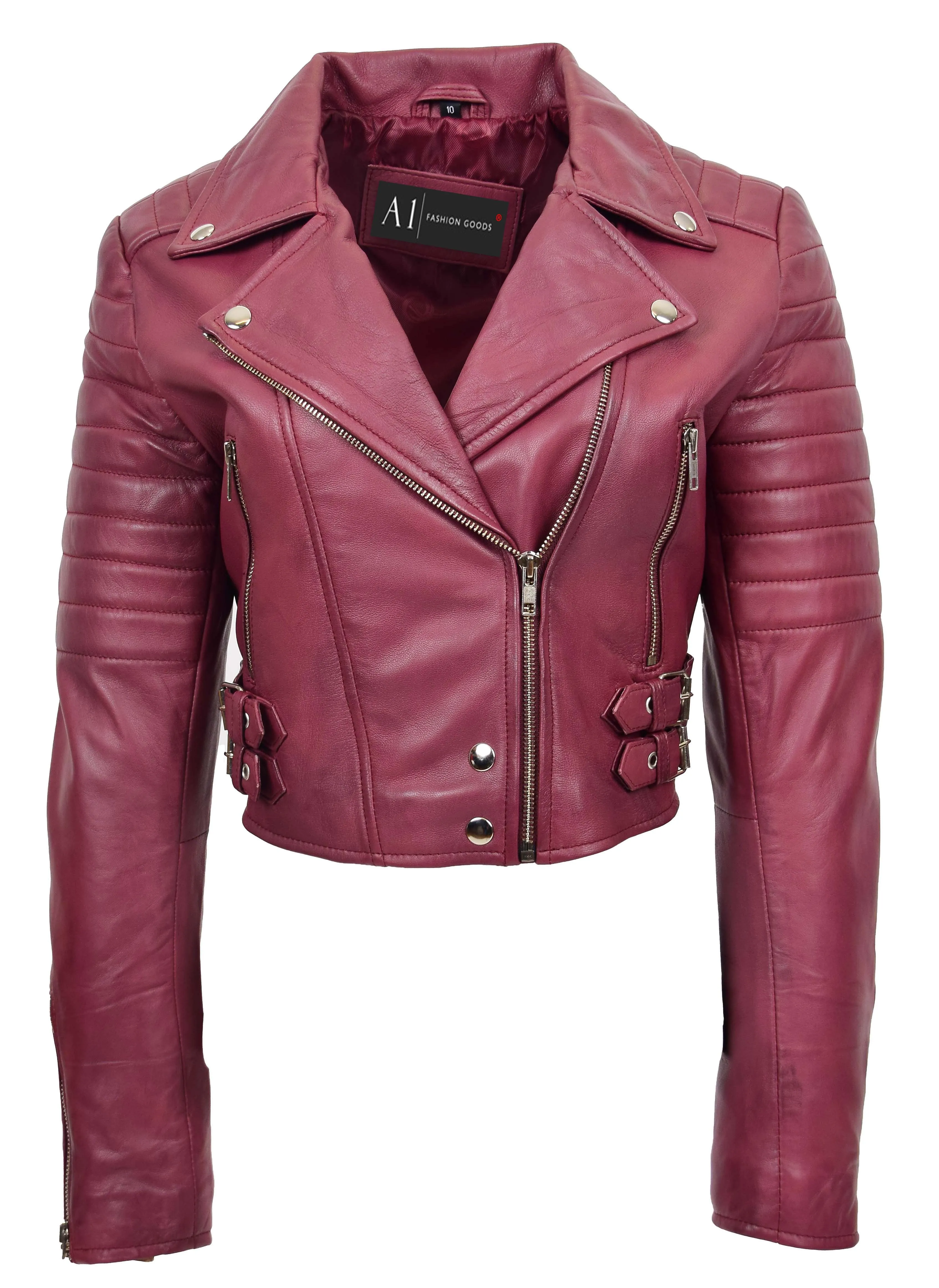 Womens Fitted Cropped Bustier Style Leather Jacket Amanda Burgundy