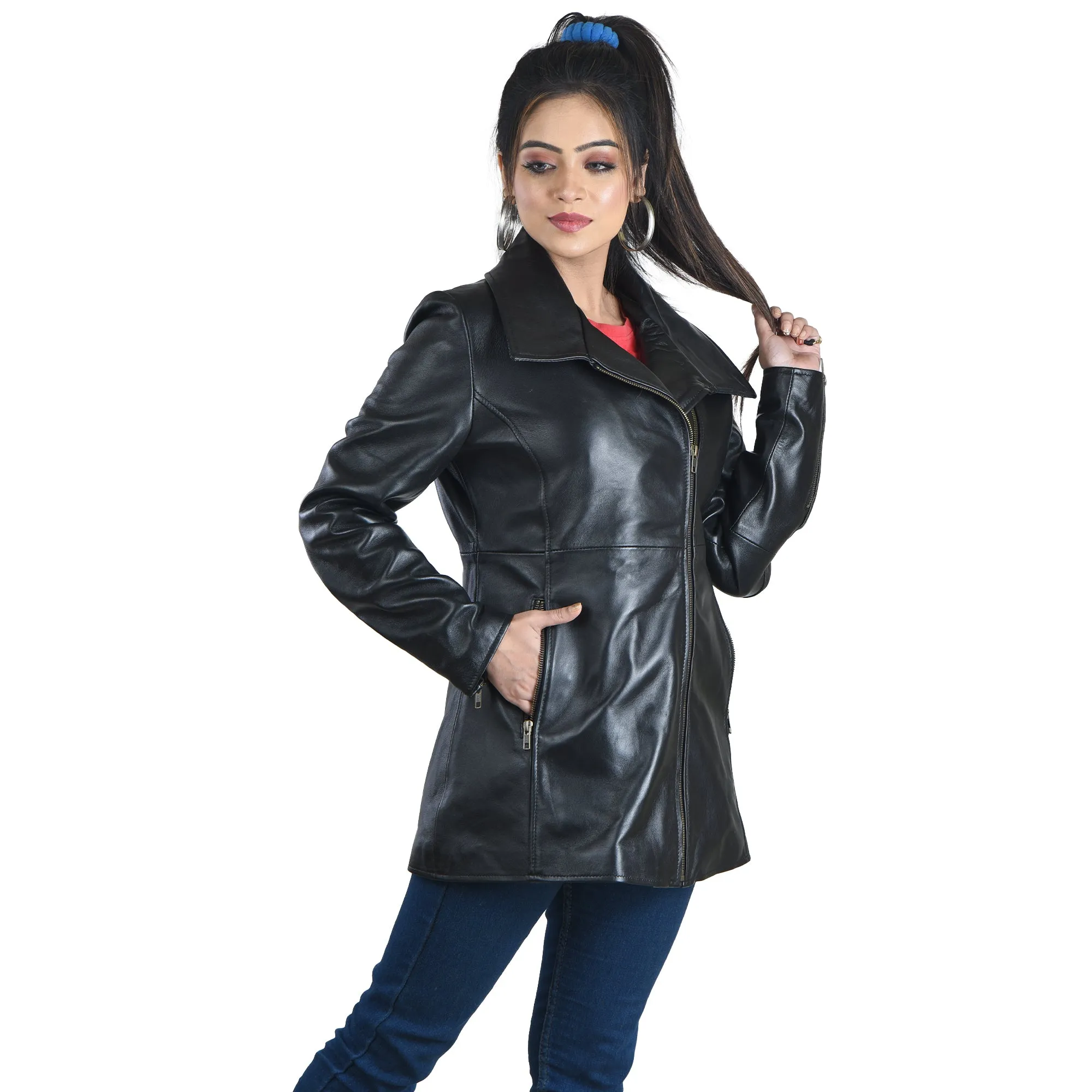 WOMENS LEATHER JACKET 41014 (BLACK)