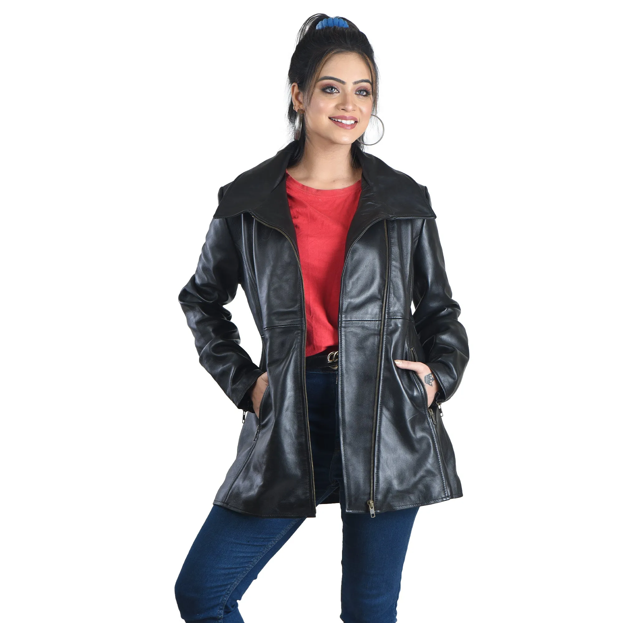 WOMENS LEATHER JACKET 41014 (BLACK)