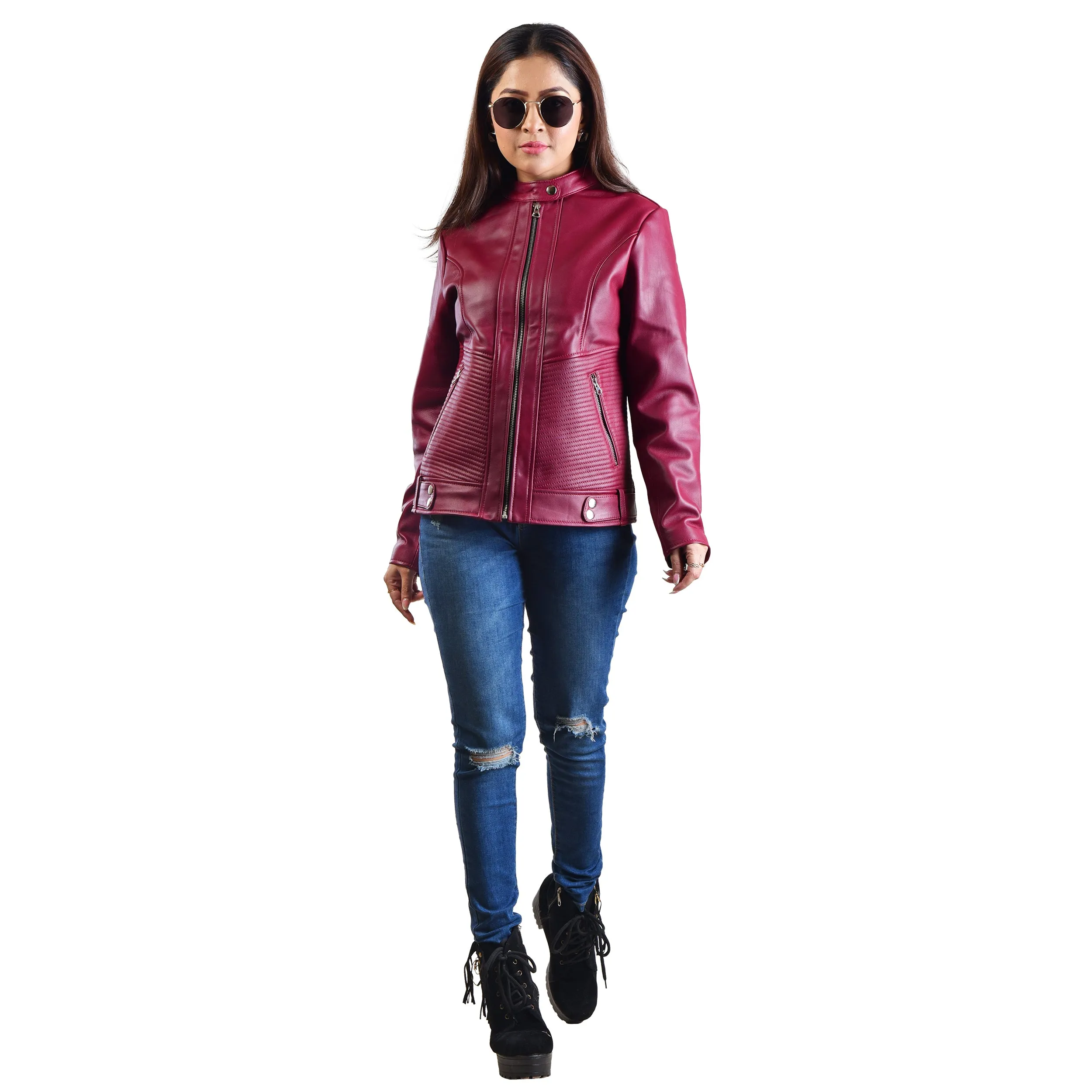 WOMENS LEATHER JACKET 410160 (CHERRY)