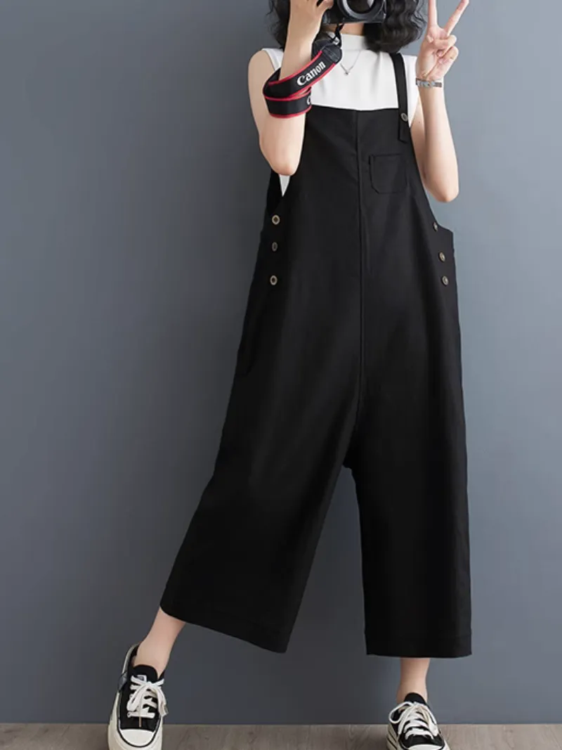 Women's Loose Casual Solid Color Overalls Dungarees