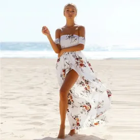 Womens Off Shoulder Sexy Split Beach Summer Dress