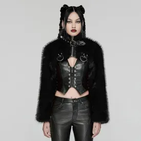 Women's Punk Stand Collar Faux Fur Short Jacket Black