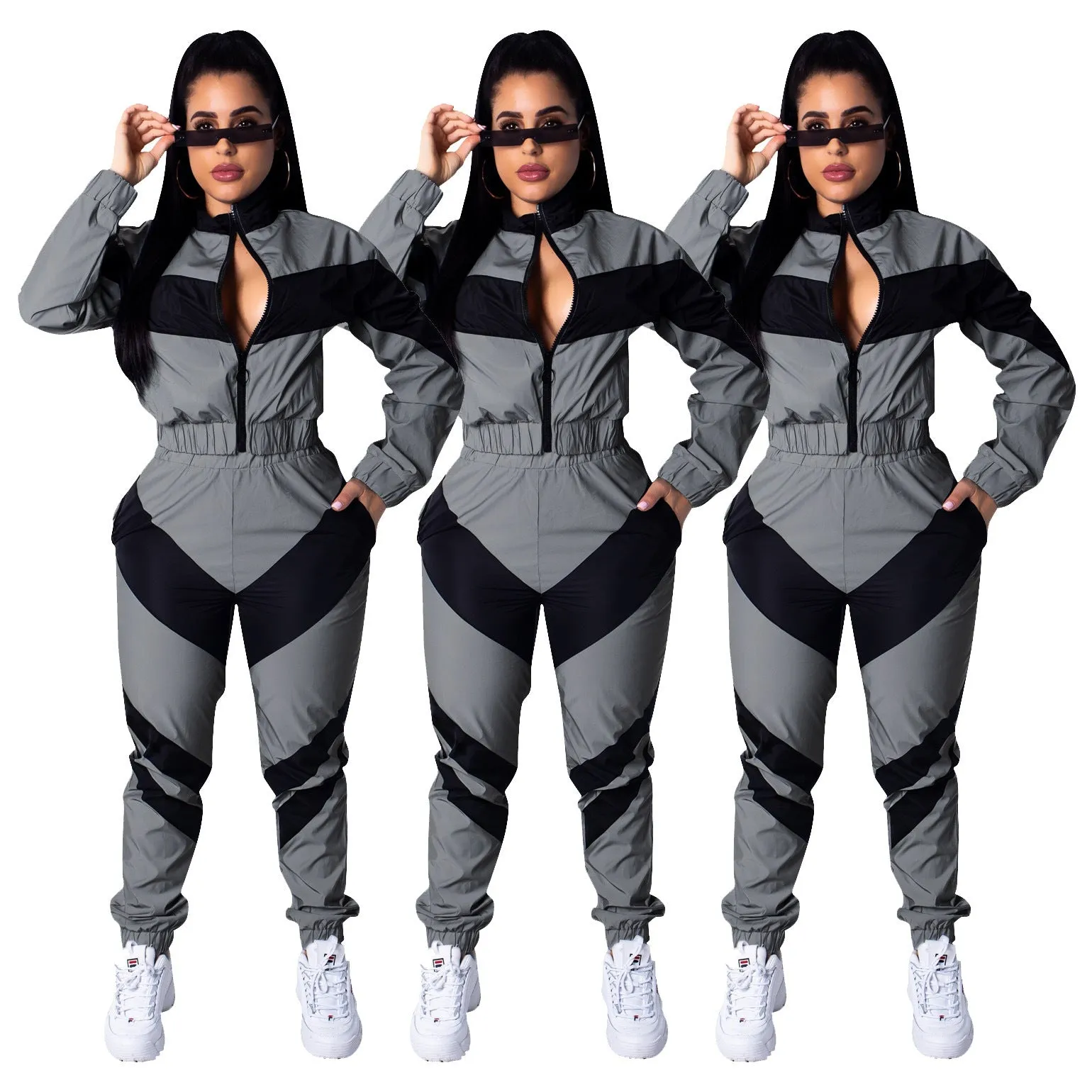 Women's Solid Color Long Sleeve Windbreaker set