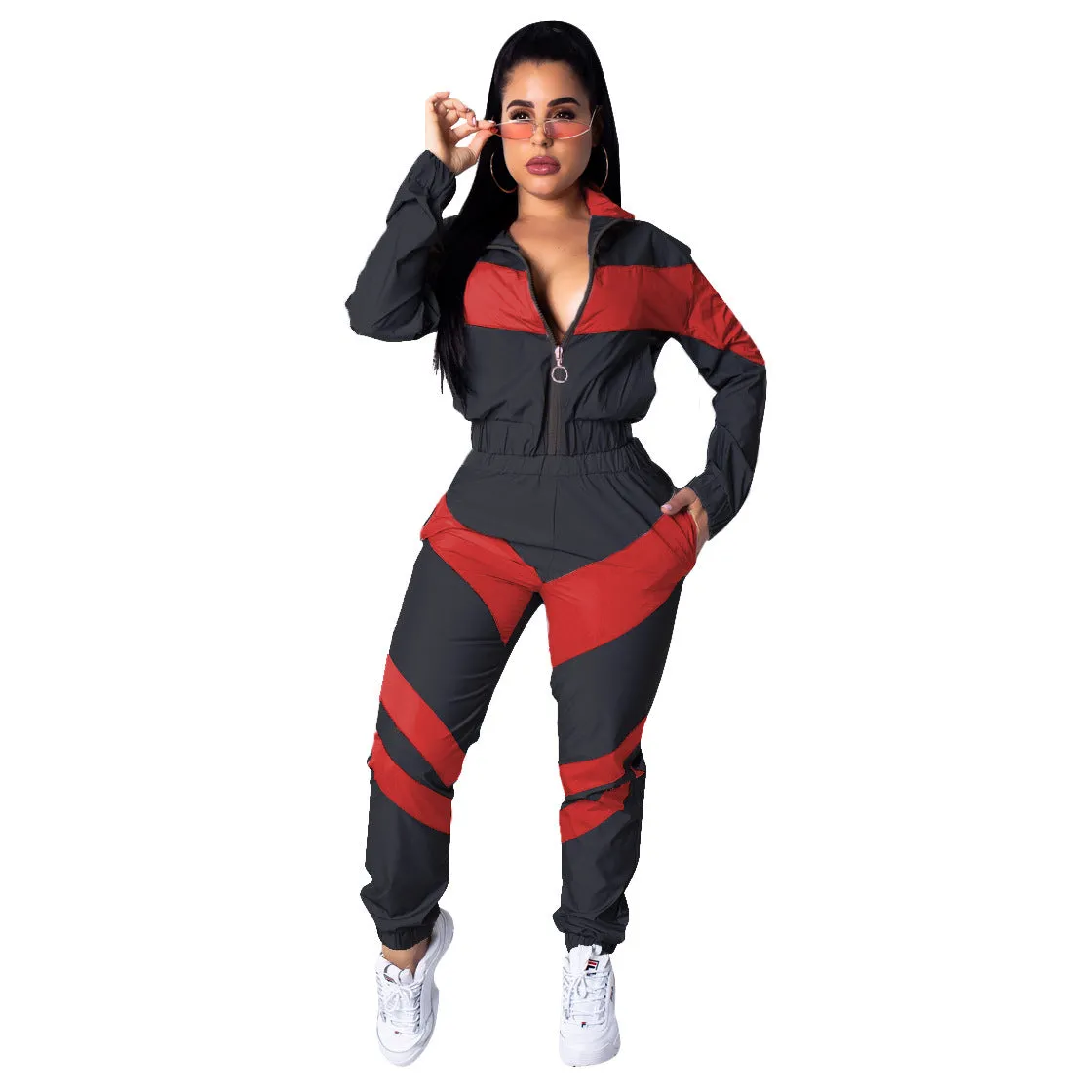 Women's Solid Color Long Sleeve Windbreaker set