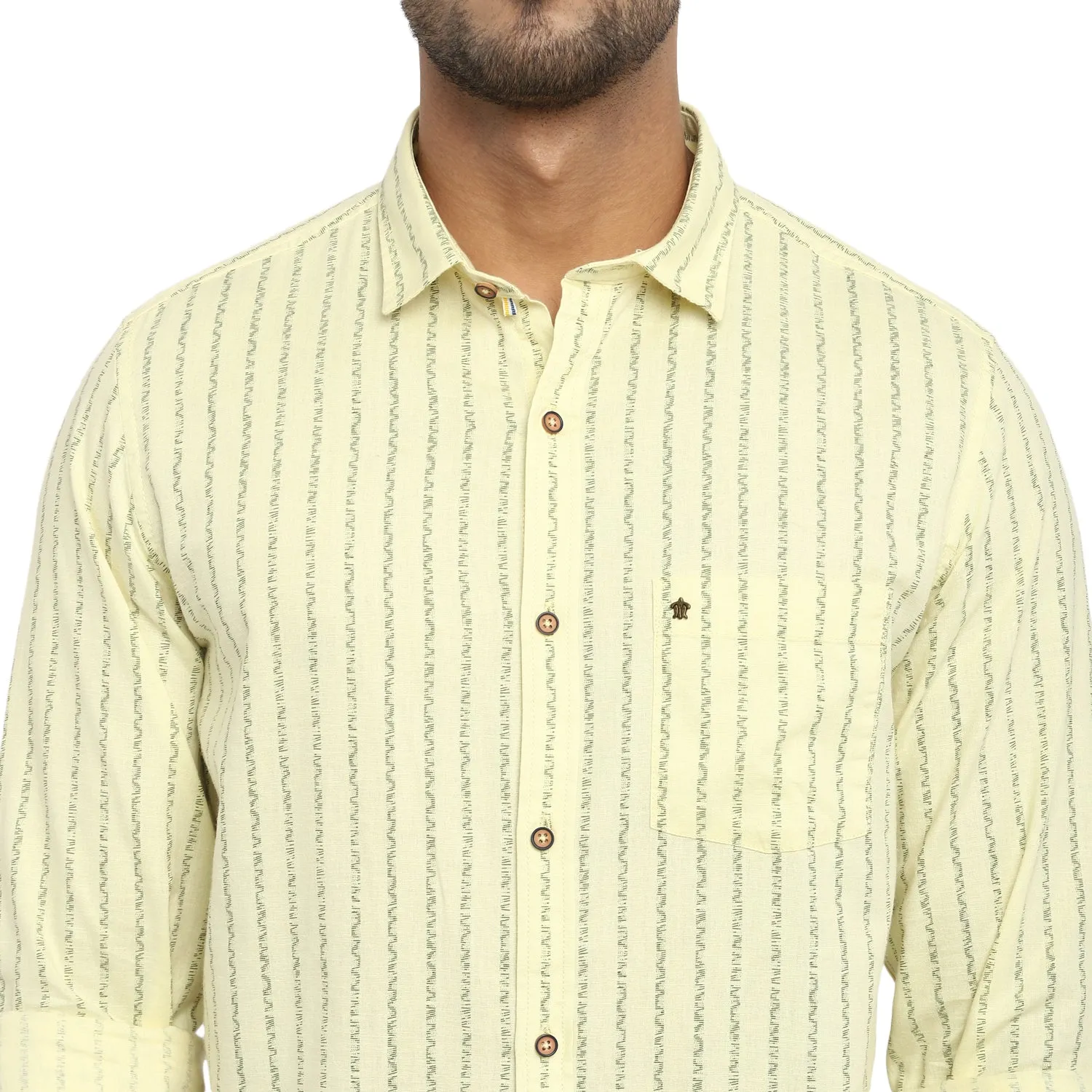 Yellow Striped Linen Slim Fit Shirt