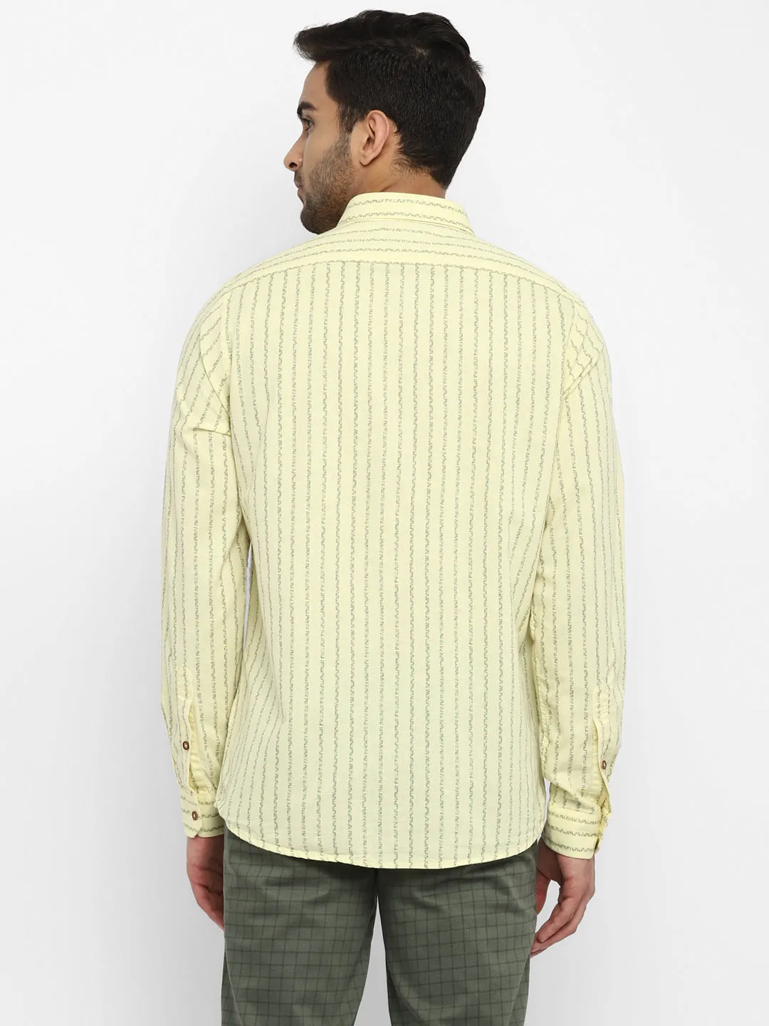 Yellow Striped Linen Slim Fit Shirt