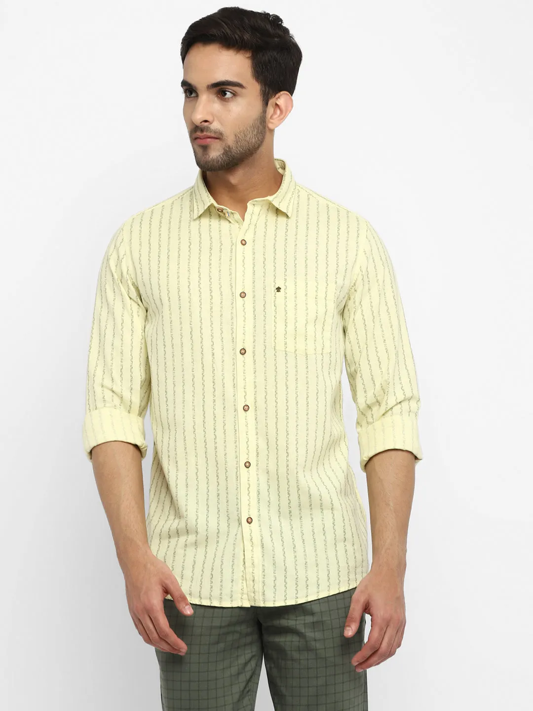 Yellow Striped Linen Slim Fit Shirt