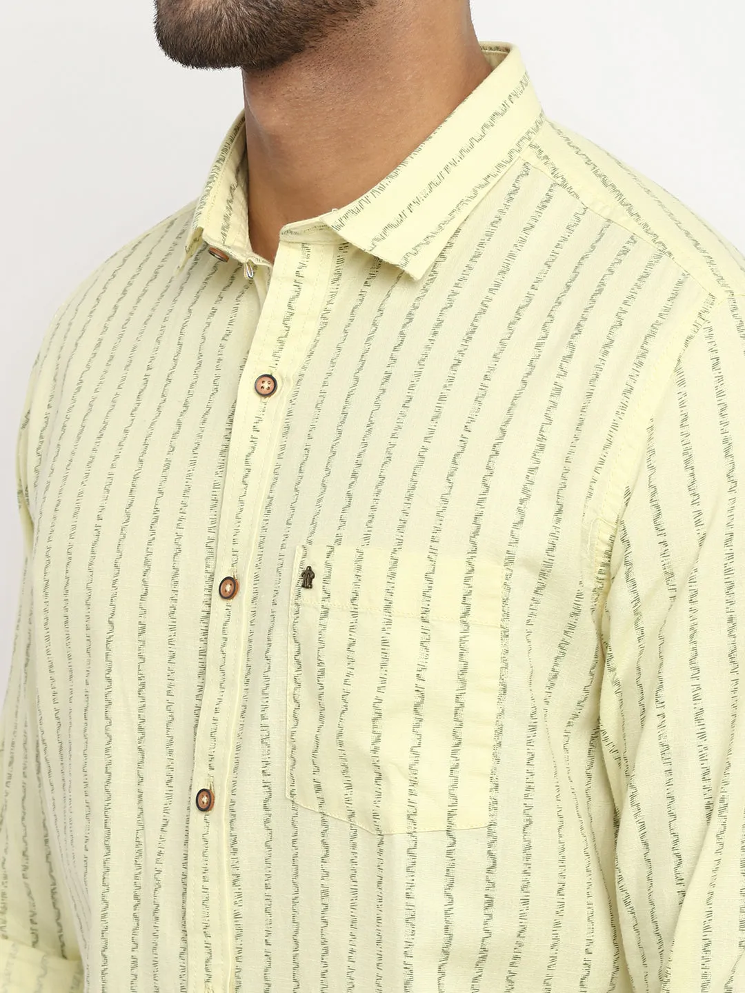 Yellow Striped Linen Slim Fit Shirt