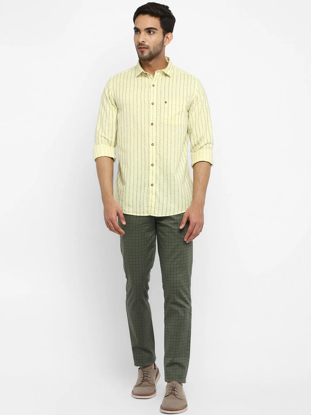 Yellow Striped Linen Slim Fit Shirt