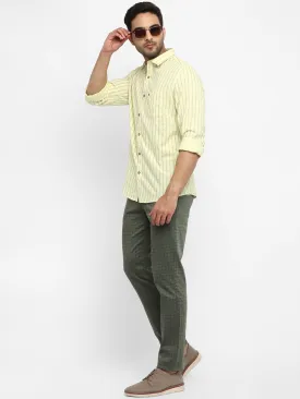 Yellow Striped Linen Slim Fit Shirt