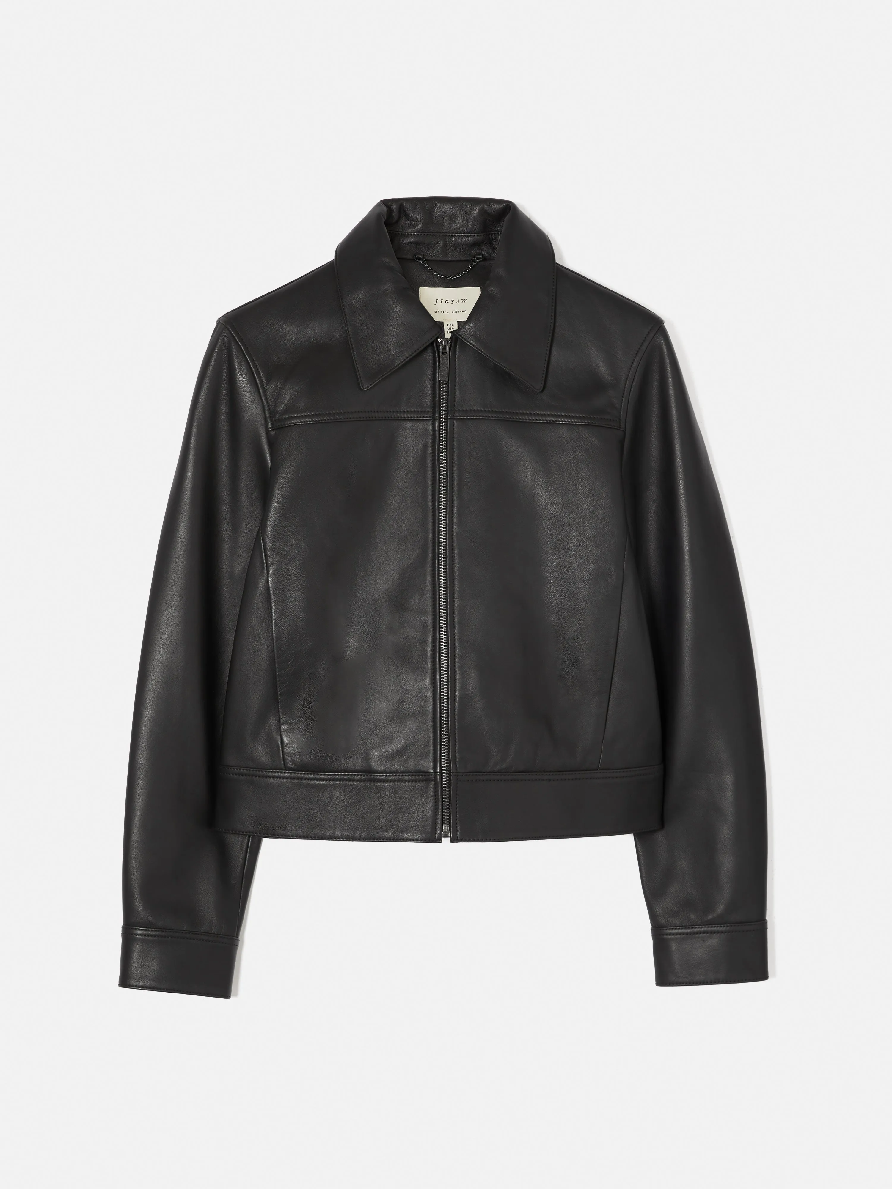 Zip Front Leather Biker Jacket | Black